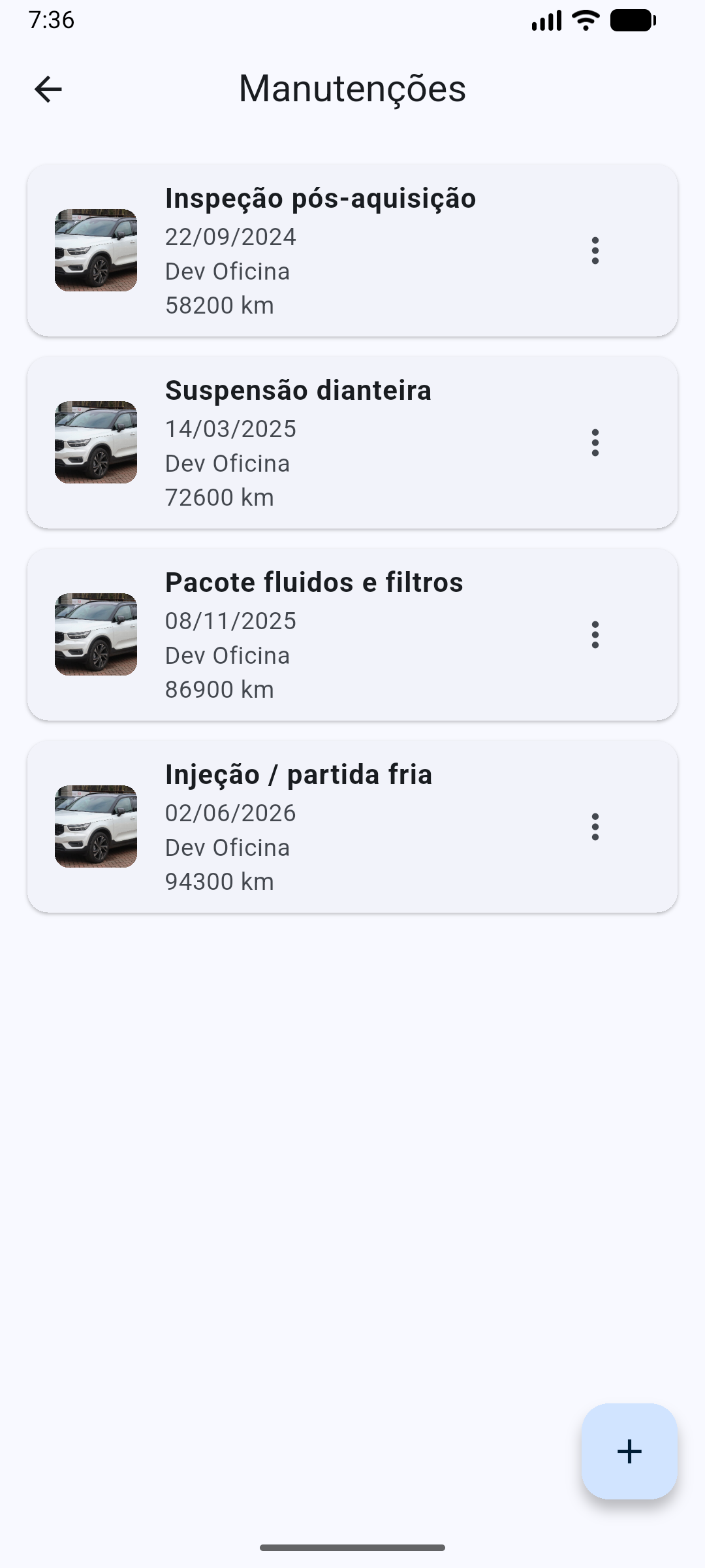 App RevisaLog: lista de manutenções do veículo